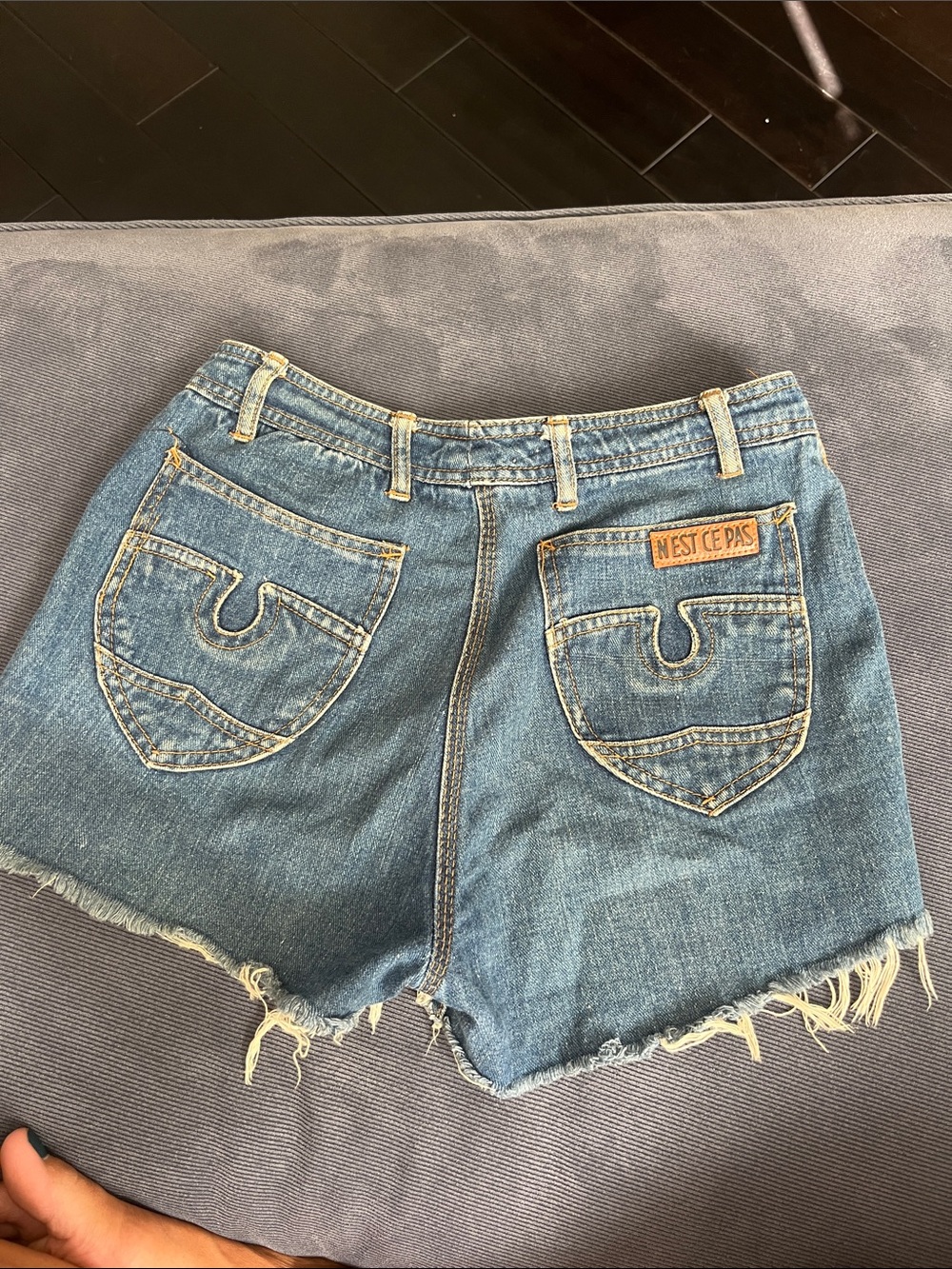 N’est Ce Pas Vintage, Distressed High-Waist Blue Denim Shorts